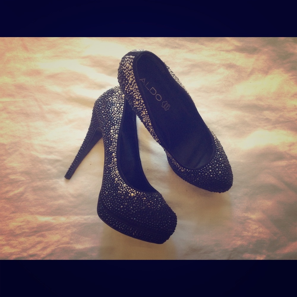 ALDO genuine leather stilettos silver studding.